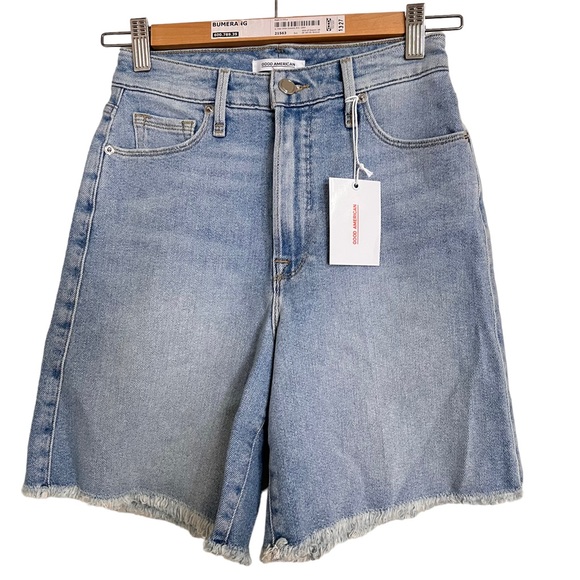 NEW Good American A Line Denim Frayed Shorts - Picture 7 of 10
